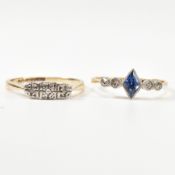 18CT GOLD SAPPHIRE & DIAMOND RING & 9CT GOLD & PLATINUM DIAMOND RING