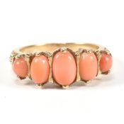 HALLMARKED 9CT GOLD & CORAL FIVE STONE RING