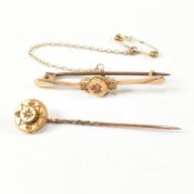 19TH CENTURY 15CT GOLD & GEM SET BROOCH PIN & STICK PIN