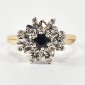 HALLMARKED 9CT GOLD DIAMOND & SAPPHIRE CLUSTER RING