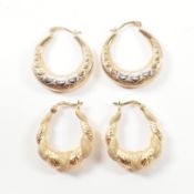 TWO PAIRS OF 9CT GOLD HOOP EARRINGS