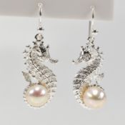 PAIR OF SILVER & PEARL SEAHORSE EARRINGS