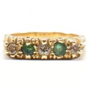 18CT GOLD EMERALD & DIAMOND FIVE STONE RING