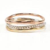 HALLMARKED TRI COLOUR GOLD & DIAMOND STACKING RING SET