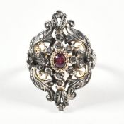 CONTINENTAL GOLD SILVER RUBY & DIAMOND CLUSTER RING