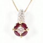 ITALIAN 18CT GOLD RUBY & DIAMOND TARGET PENDANT NECKLACE