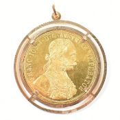 18CT GOLD MOUNTED AUSTRIAN 4 DUCAT COIN RESTRIKE PENDANT