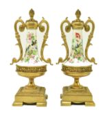 FRENCH 19TH CENTURY PORCELAIN & GILT BRONZE MANTLE URNS