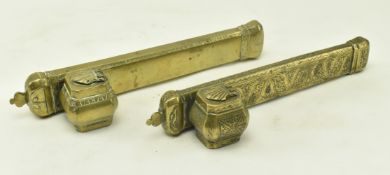 TWO OTTOMAN LATE 19TH CENTURY BRASS PEN & INK QALAMDAN DIVIT