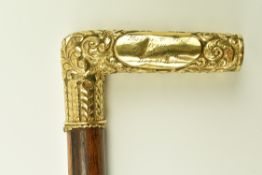 19TH CENTURY GOLD PLATED HANDLE OAK WALKING STICK