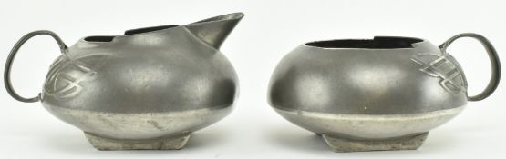 SET OF TWO ART NOUVEAU ENGLISH PEWTER CREAM JUG & SUGAR BOWL