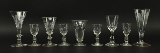 NINE LATE GEORGE III & LATER HAND BLOWN DRINKING GLASSES