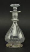 EARLY 19TH CENTURY RIBBED GLASS VIAL WITH STOPPER