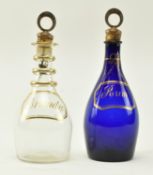 TWO EARLY 19TH CENTURY GLASS DECANTERS, RUM & BRANDY