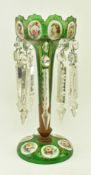 VICTORIAN BOHEMIAN GREEN GLASS & ENAMEL TABLE LUSTRE