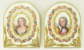 BELIEVED SEVRES PORCELAIN - PAIR OF 19TH CENTURY TILE PORTRAITS