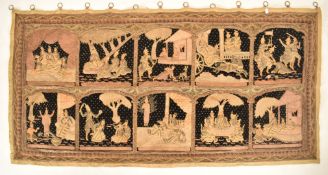 EARLY 20TH CENTURY BURMESE WALL HANGING OF LIFE OF BUDDHA