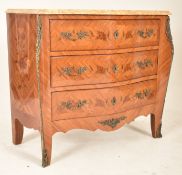 FRENCH OUIS XVI STYLE MARQUETRY & MARBLE TOP BOMBE CHEST