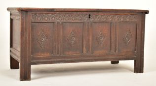 LATE 17TH CENTURY CARVED OAK HINGED TOP TRUNK CHEST
