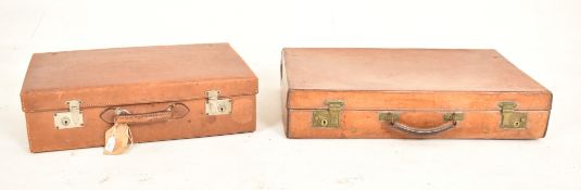 PAIR OF VINTAGE 20TH CENTURY TAN BROWN LEATHER SUITCASES