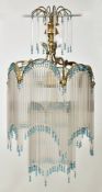 ART DECO INSPIRED GILT METAL & GLASS ROD CHANDELIER