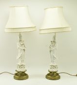 PAIR OF CHINESE REPUBLIC PERIOD BLANC DE CHINE GUANYIN LAMPS