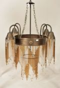 ART DECO INSPIRED METAL & GLASS ROD FOUR ARM CHANDELIER
