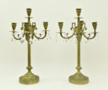 PAIR OF FRENCH INSPIRED BRASS DESK TABLE CANDELABRAS