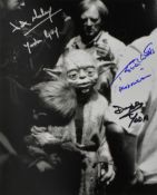 STAR WARS - YODA - RETURN OF THE JEDI TRIPLE AUTOGRAPHED CREW 8X10