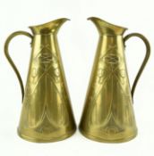 PAIR OF JOSEPH SANKEY & SON ART NOUVEAU BRASS EWER JUGS