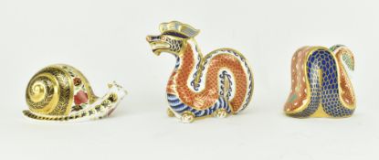 THREE ROYAL CROWN DERBY FINE BONE CHINA PAPERWEIGHTS