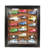 DIECAST - FRAMED DISPLAY OF DIECAST MODEL MORRIS MINOR CARS