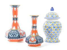 TWO VINTAGE 20TH CENTURY CHINESE HEXAGONAL BUD VASES