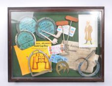 EQUESTRIAN INTEREST - GLASS DISPLAY CASE W/ HORSE RACING ITEMS
