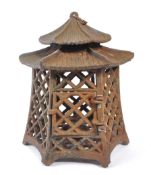 19TH CENTURY CAST IRON PAGODA CANDLE HOLDER / LANTERN