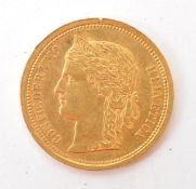 LATE 19TH CENTURY 1886 SWISS 20 FRANC GOLD COIN