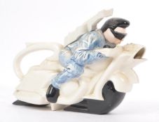 SILVER CRANE ROCKER ON A MOTORBIKE CERAMIC TEAPOT