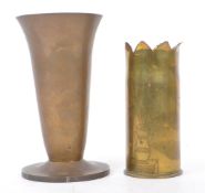 WWI BRASS TRENCH ART SHELL VASE WITH COPPER VASE