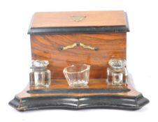 VICTORIAN 19TH CENTURY WALNUT DESK TIDY INKWELL