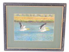VINTAGE 20TH CENTURY OIL & WATERCOLOUR PELICAN PAINTING
