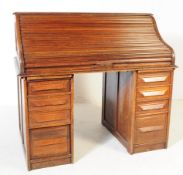 EARLY 20TH CENTURY OAK ROLL TOP PEDESTAL DESK