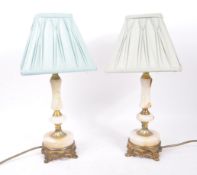 PAIR OF BRASS AND ONYX TABLE LAMPS WITH SHADES