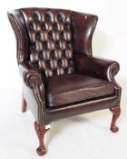 CHESTERFIELD STYLE BROWN LEATHER WINGBACK ARMCHAIR