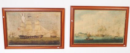 TWO VINTAGE 20TH CENTURY SEA SHIPS OLEOGRAPH PRINTS