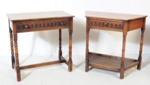 TWO JACOBEAN REVIVAL OAK CONSOLE TABLES
