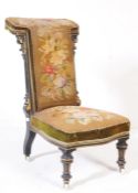 VICTORIAN LATE 19TH CENTURY EBONISED PRIE-DIEU CHAIR