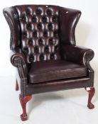 CHESTERFIELD STYLE BROWN LEATHER WINGBACK ARMCHAIR