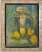 ROGER SOMVILLE (1923-2014) - OIL ON CANVAS PORTRAIT