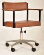 MID CENTURY 1970S LEATHER & CHROME SWIVEL OFFICE CHAIR
