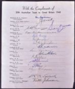 CRICKET - 1948 AUSTRALIAN CRICKET TEAM AUTOGRAPHS